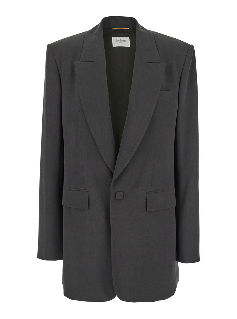 Saint Laurent Women Grey Single-Breasted Jacket With Peak Revers In Silk Woman - 1