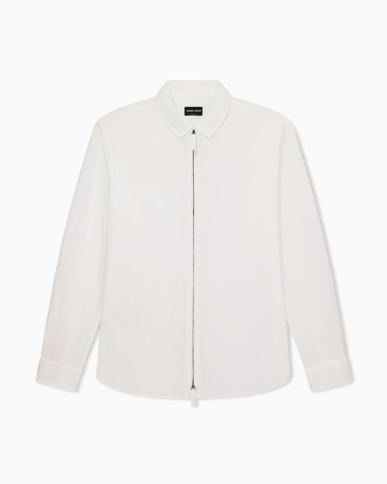 Slim-fit cotton seersucker shirt with zip - 1