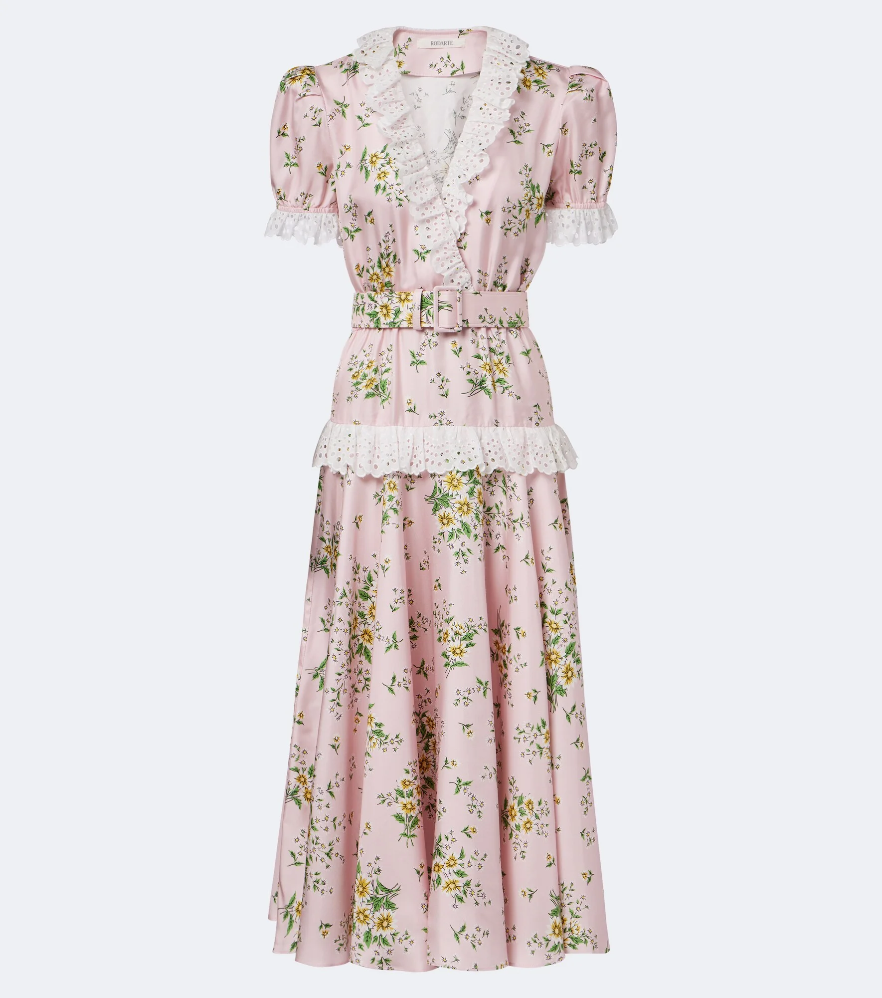Belted floral silk twill midi dress - 1