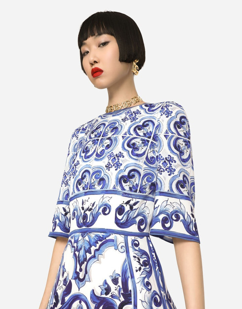 Majolica-print charmeuse midi dress 4