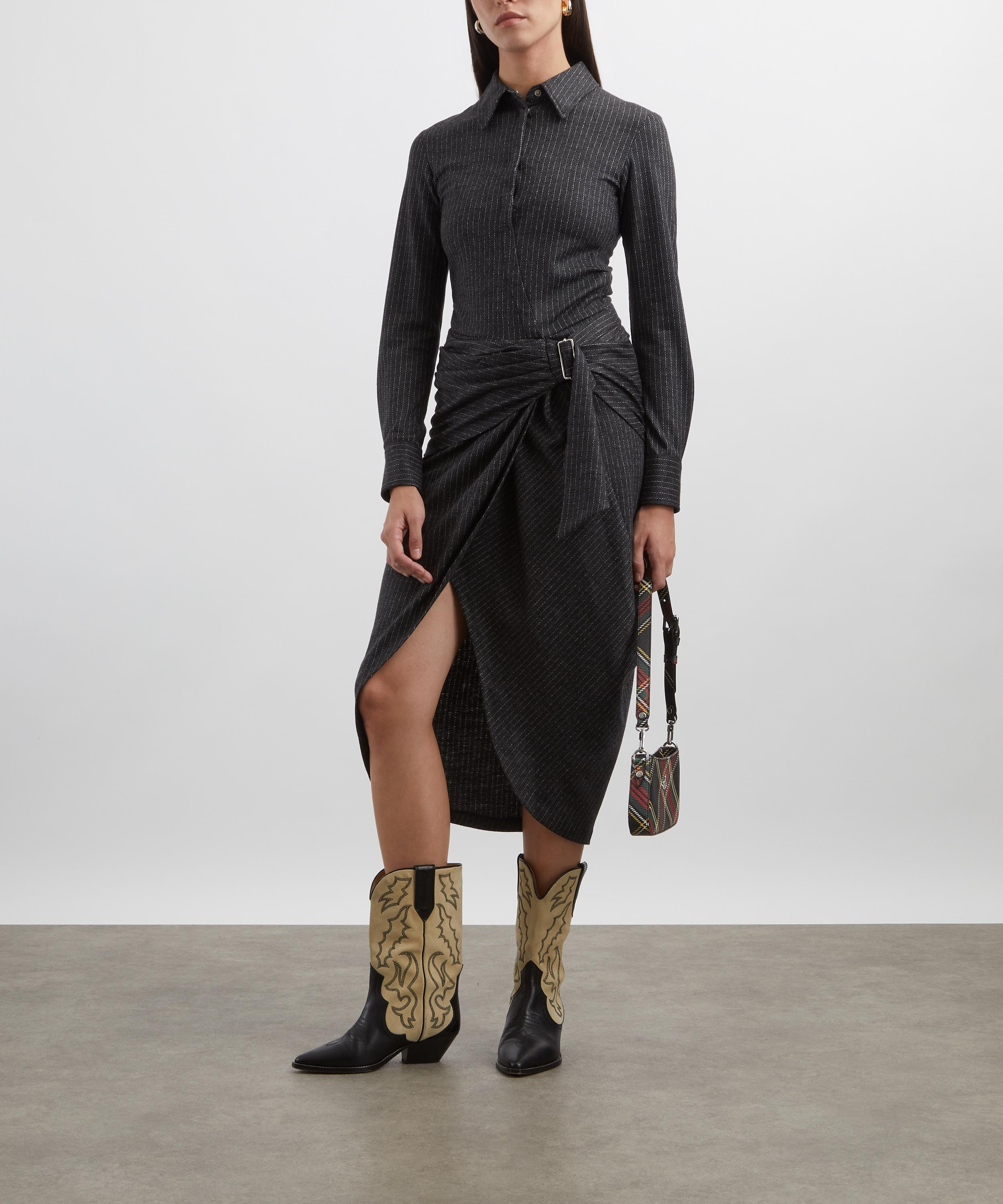 Rosalie Draped Pinstripe Midi Dress - 2