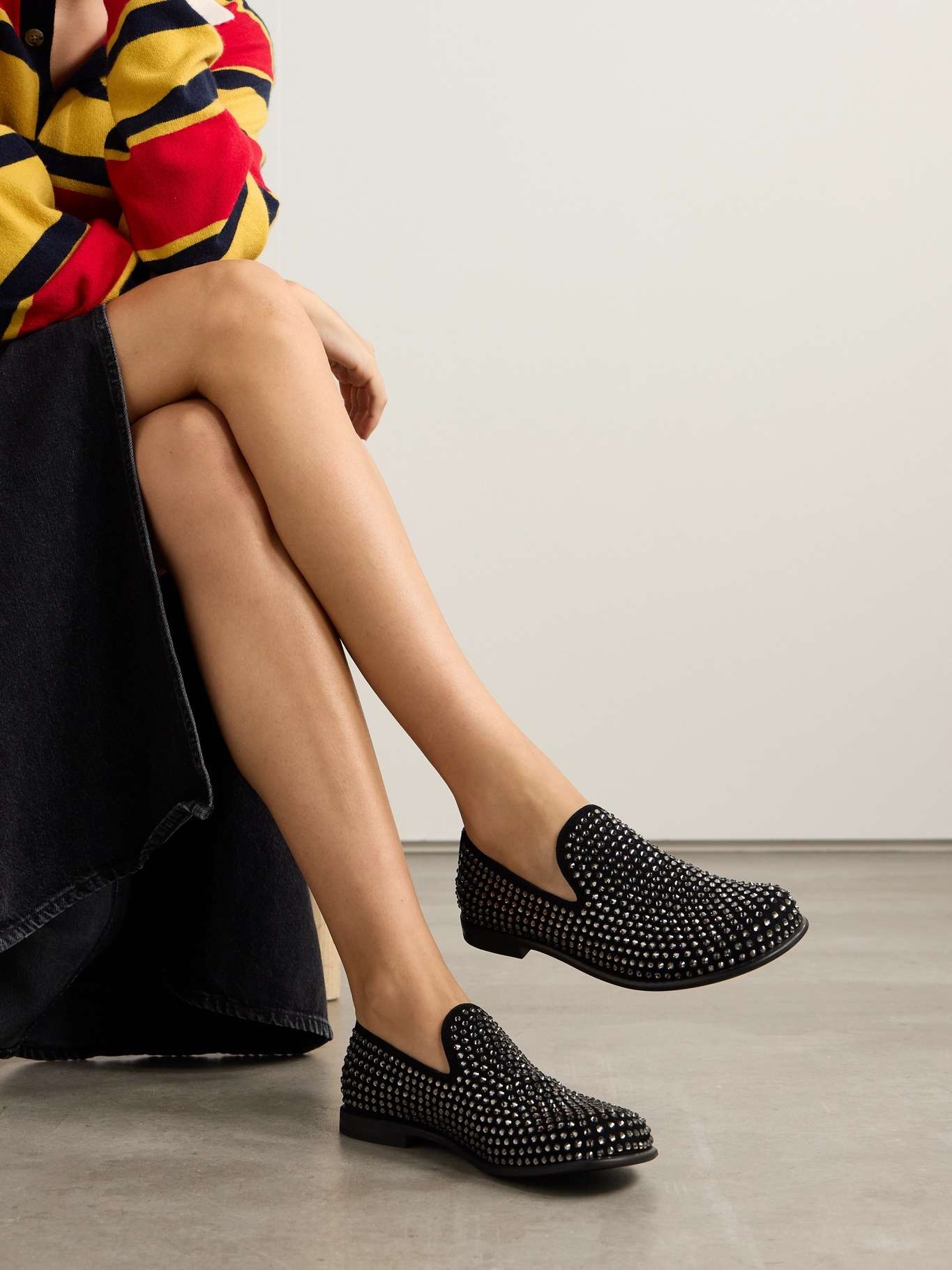 Crystal-embellished suede loafers - 2