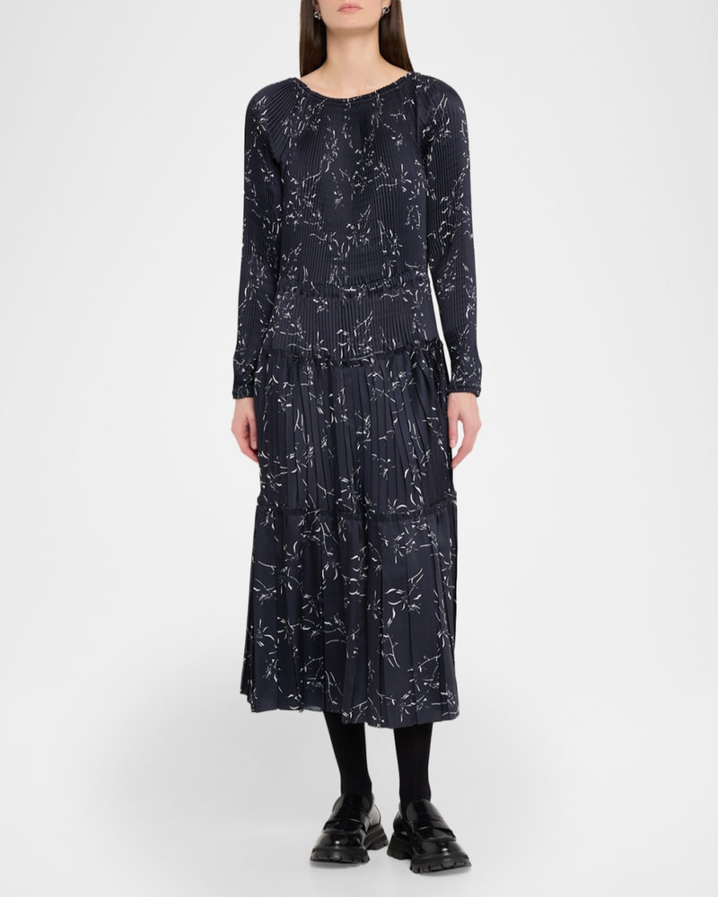 Plan C Pleated Long-Sleeve Midi Dress outlook