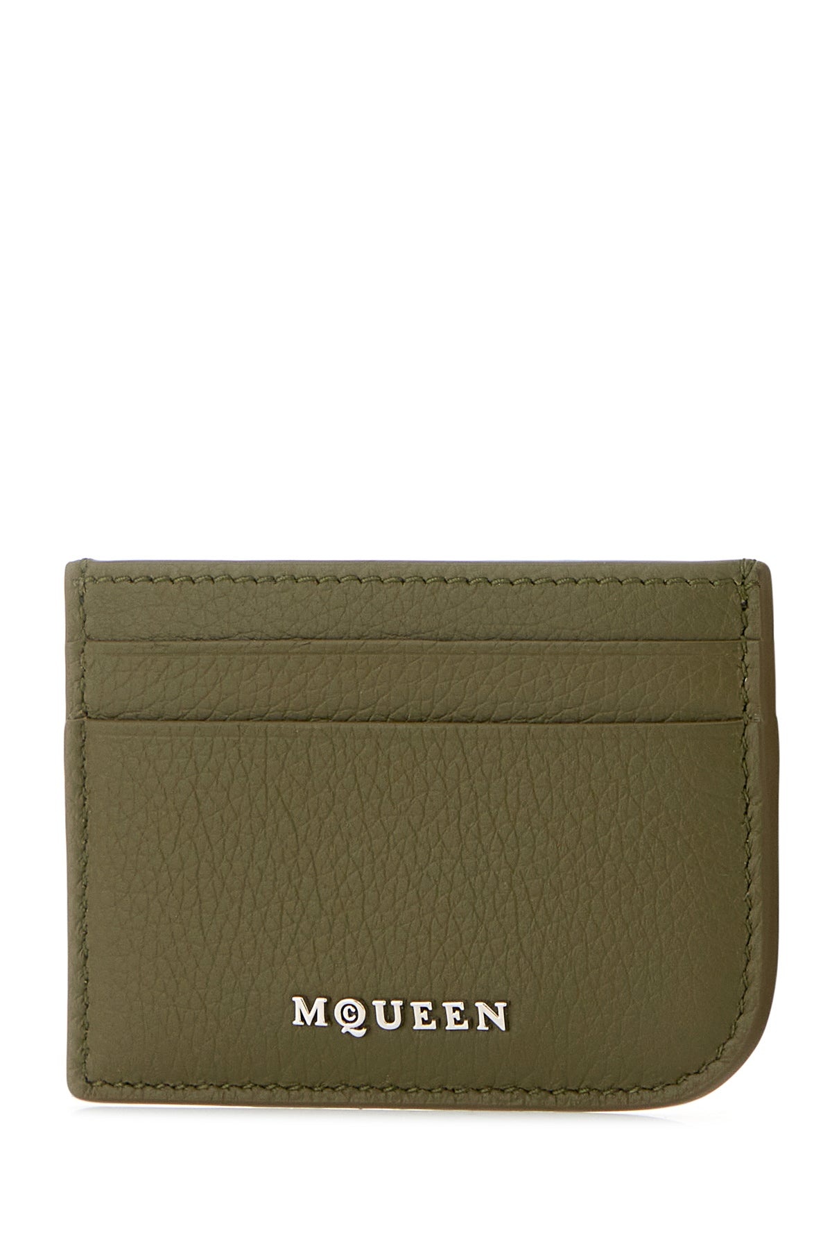 Army green leather card holder - 2