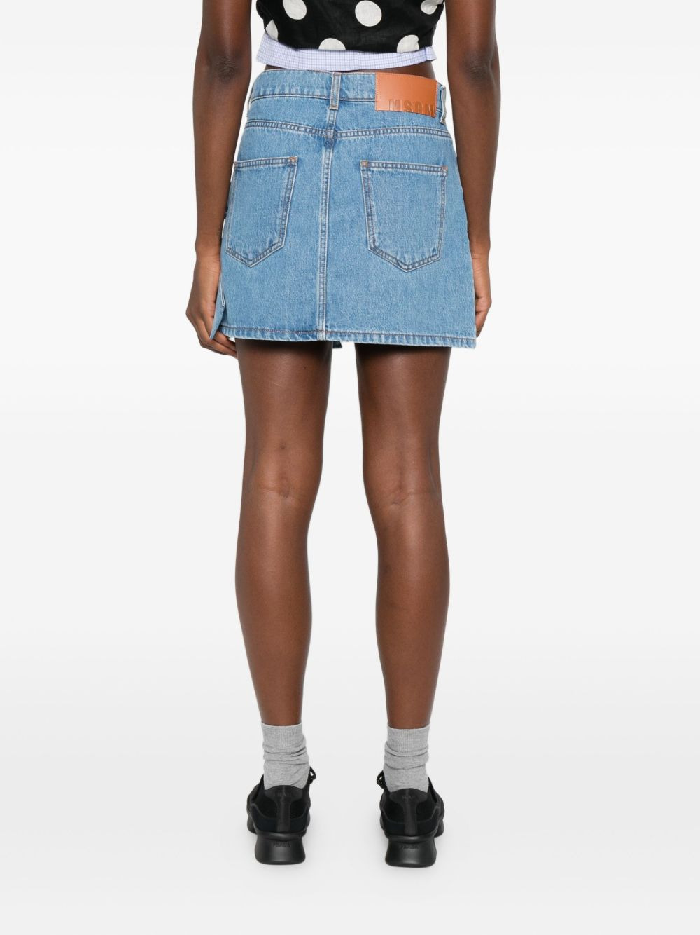 bow-detail denim mini straight skirt - 4