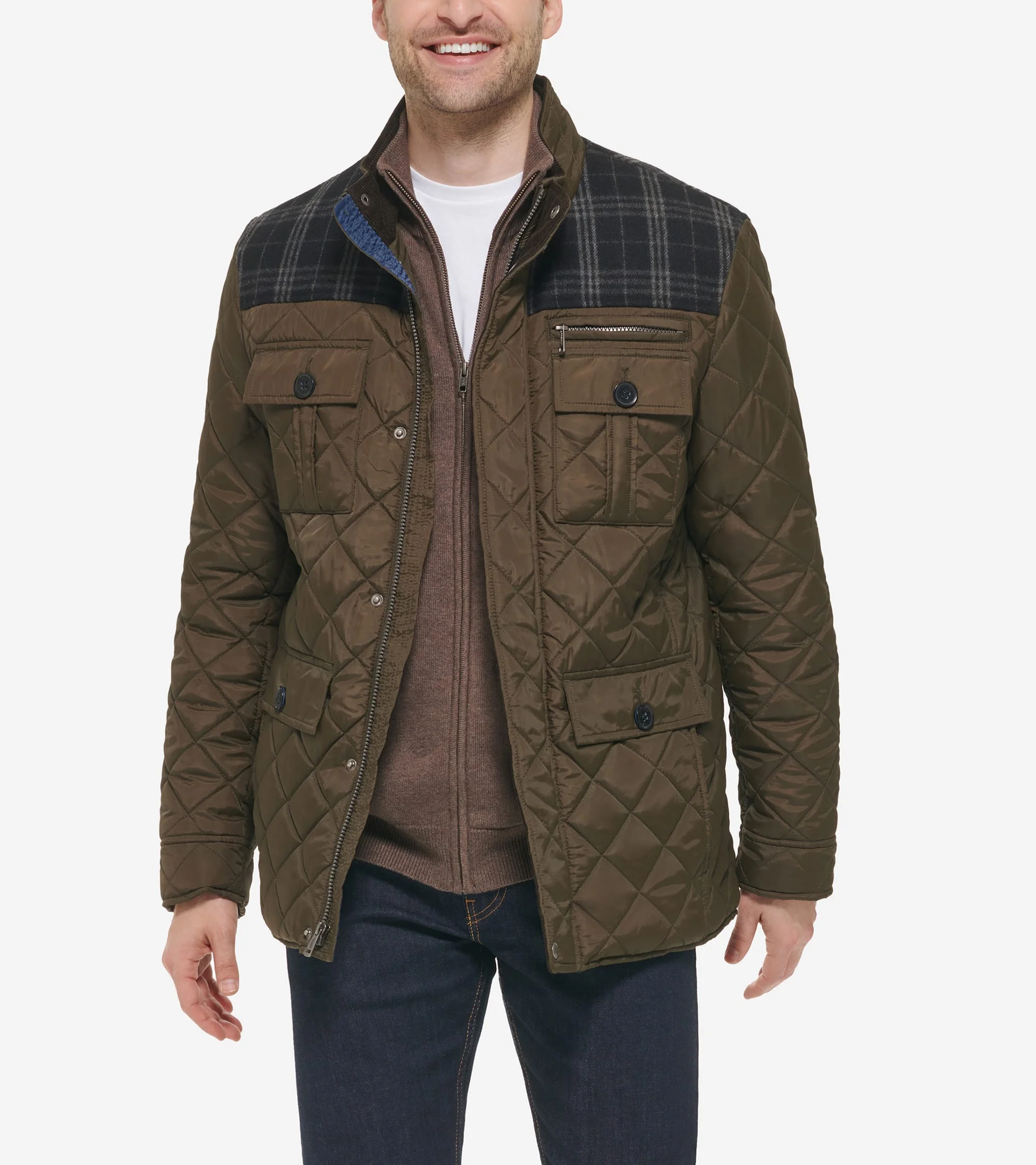 Men's Mix Media Diamond Quilted Jacket - 1