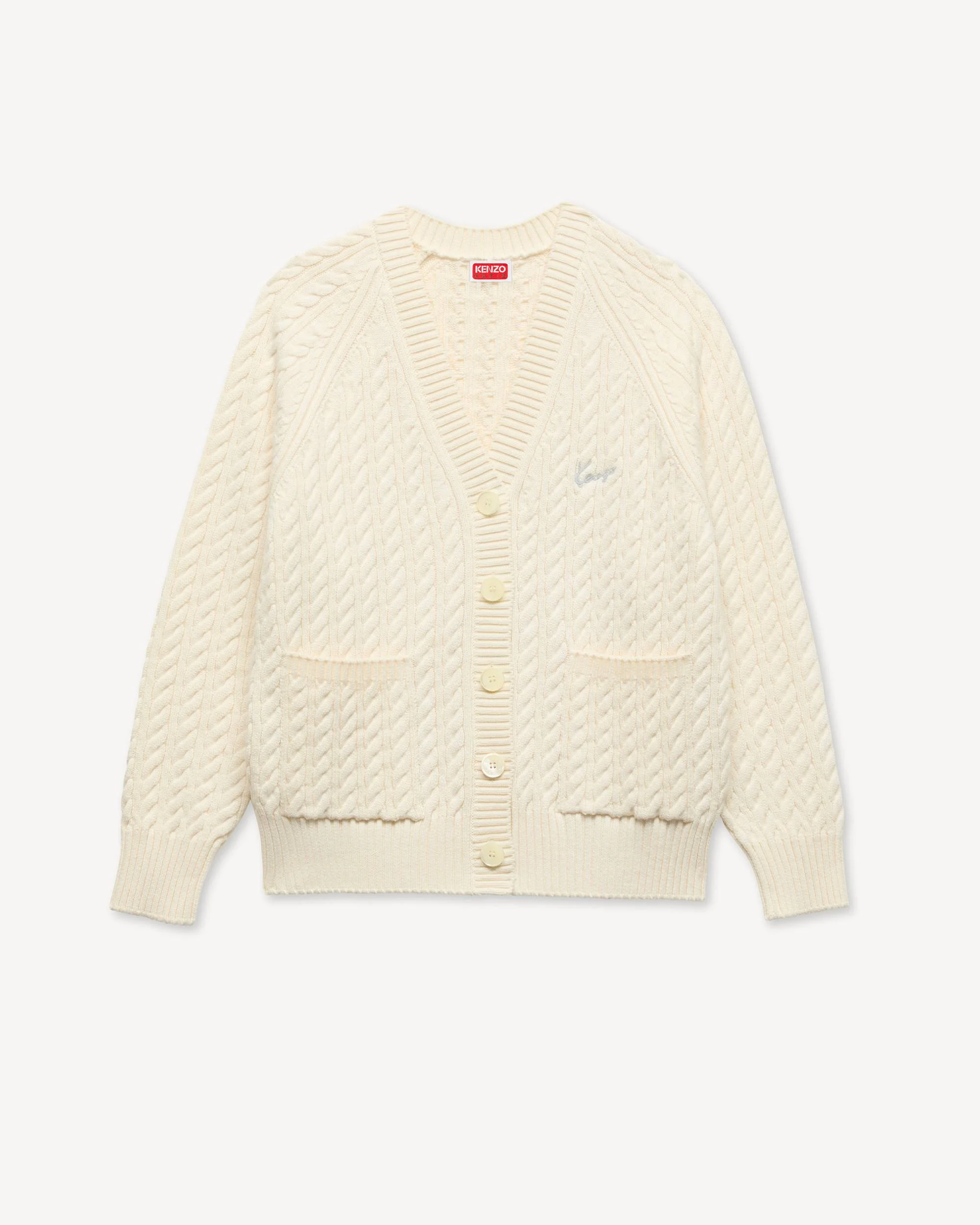 'KENZO Signature' embroidered loose knit cardigan in cotton wool - 1