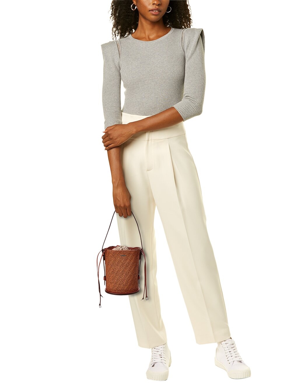 Max Mara Logo Plaque Leather-Trim Bucket Bag - 6