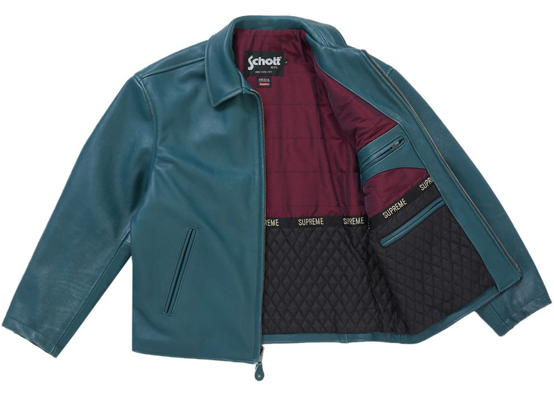 Supreme Supreme Schott Leather Racer Jacket (FW25) Teal outlook