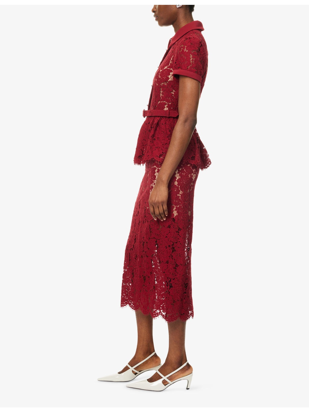 Lace Peplum Woven Midi Dress - 3
