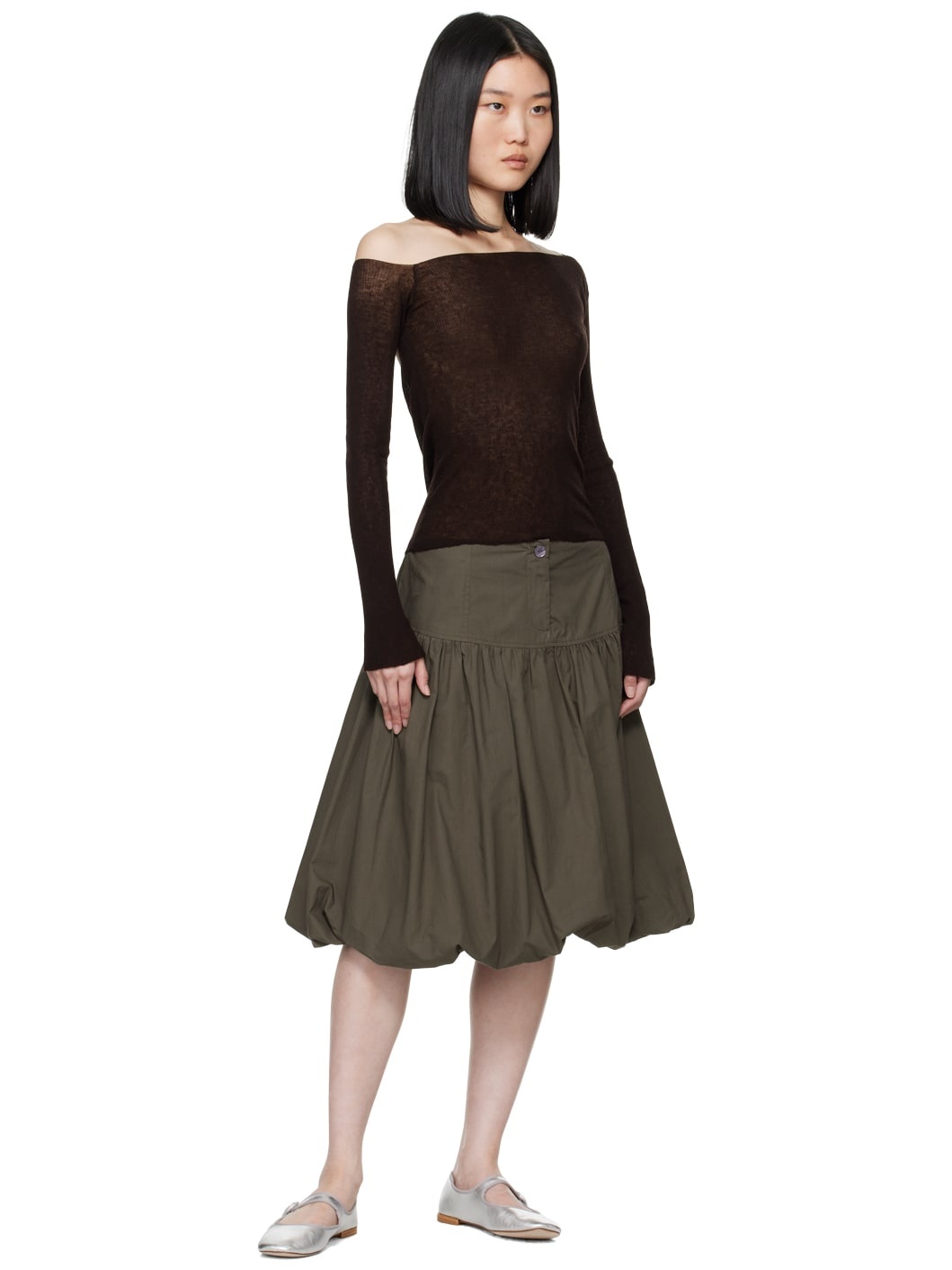 paloma wool Khaki Globo Midi Skirt | REVERSIBLE