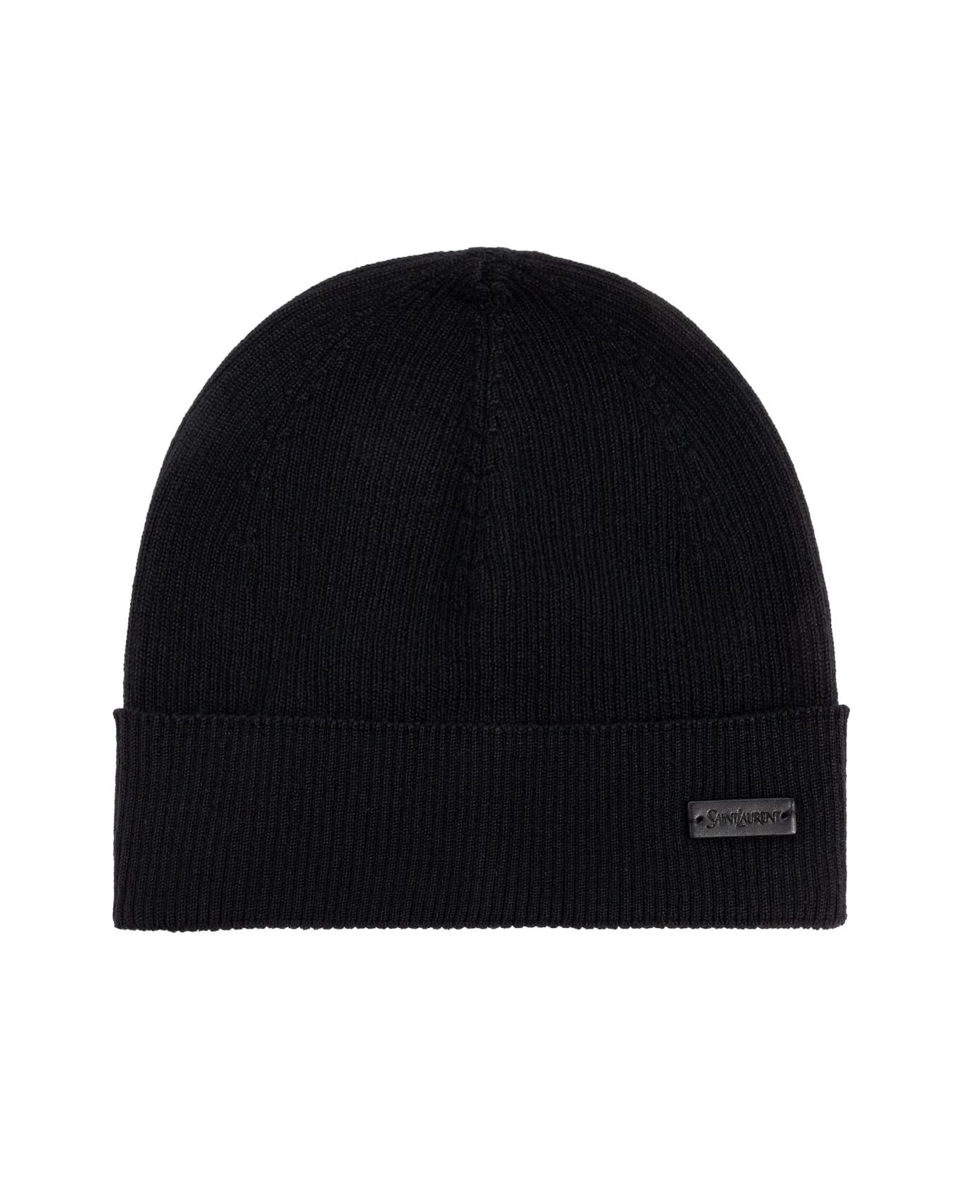 Saint Laurent Wool Beanie With Logo Patch - 1