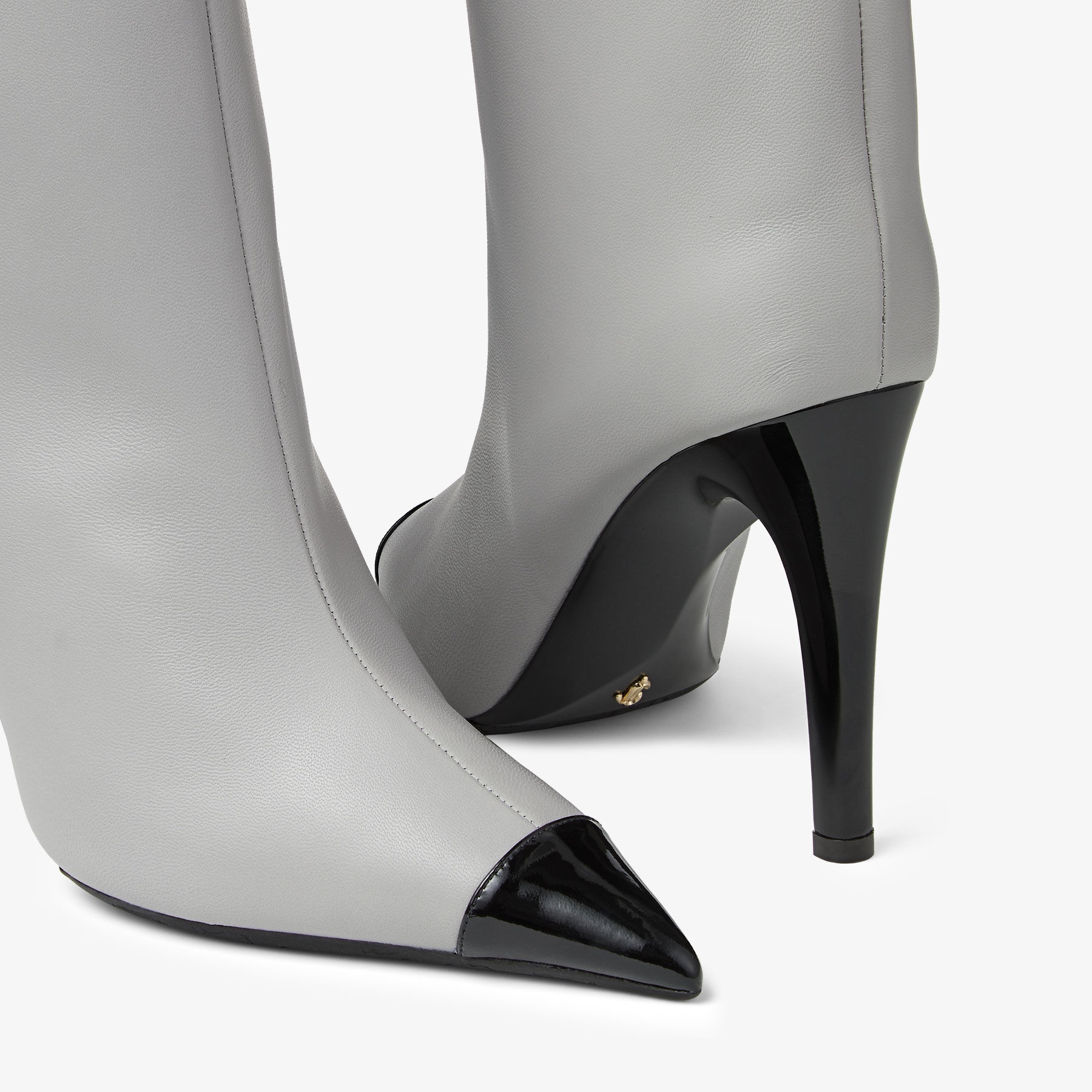 Cierra 100
Marl Grey Luxe Nappa Leather Boots with Black Patent Heel and Toe Detail - 4