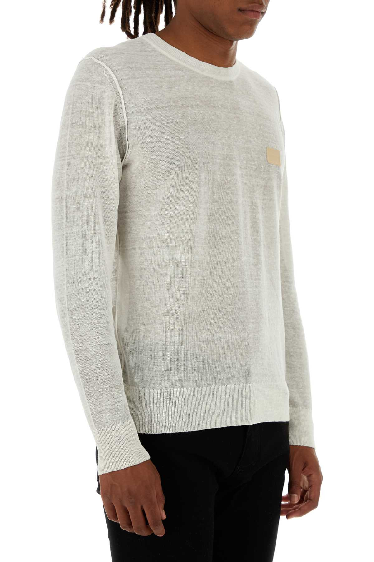 Dolce & Gabbana Men Ivory Linen Blend Sweater - 3