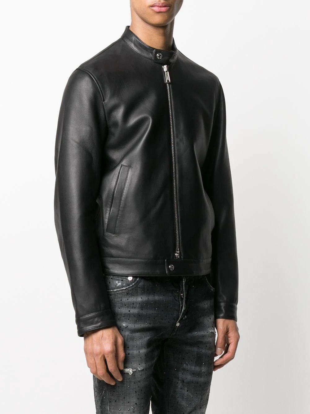 slim fit leather jacket - 3