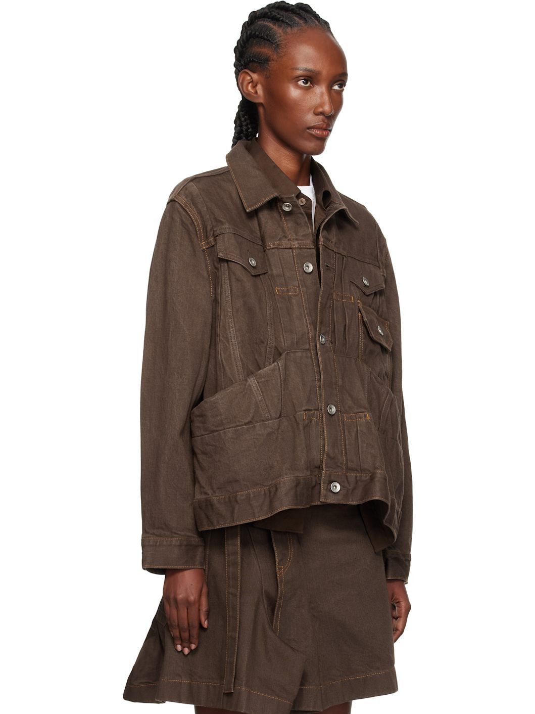 Brown Pleated Denim Jacket - 2