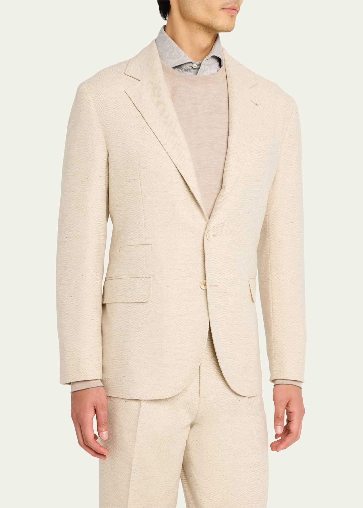 Men's Wool-Cashmere Herringbone Suit - 4