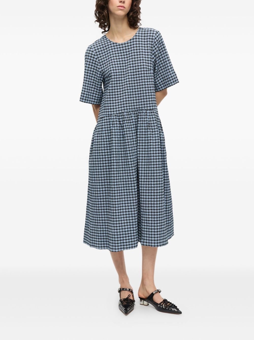 checked seersucker midi dress - 2