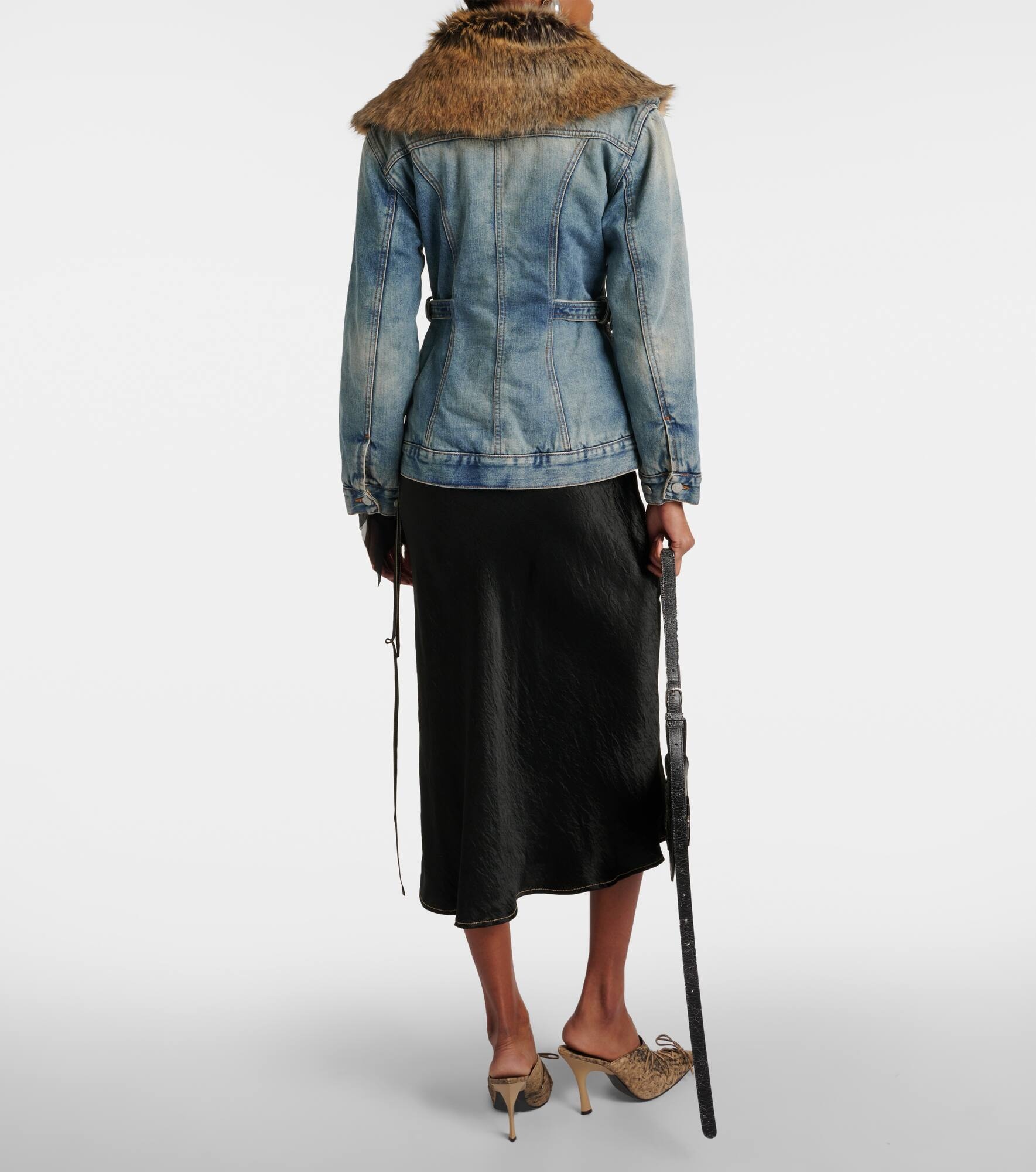 Faux fur-trimmed denim jacket - 3