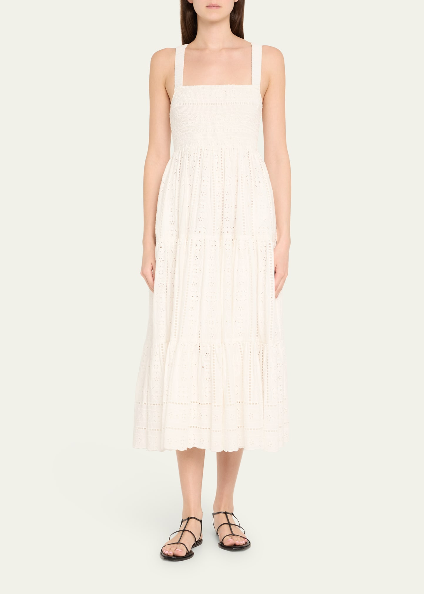 Taormina Cotton Eyelet Square-Neck Midi Dress - 2
