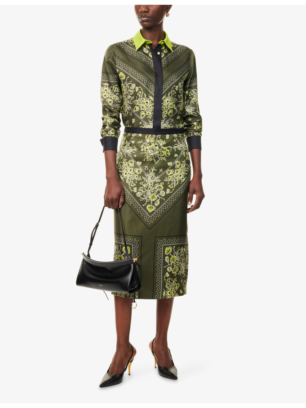 Floral Slit Silk Midi Skirt - 2