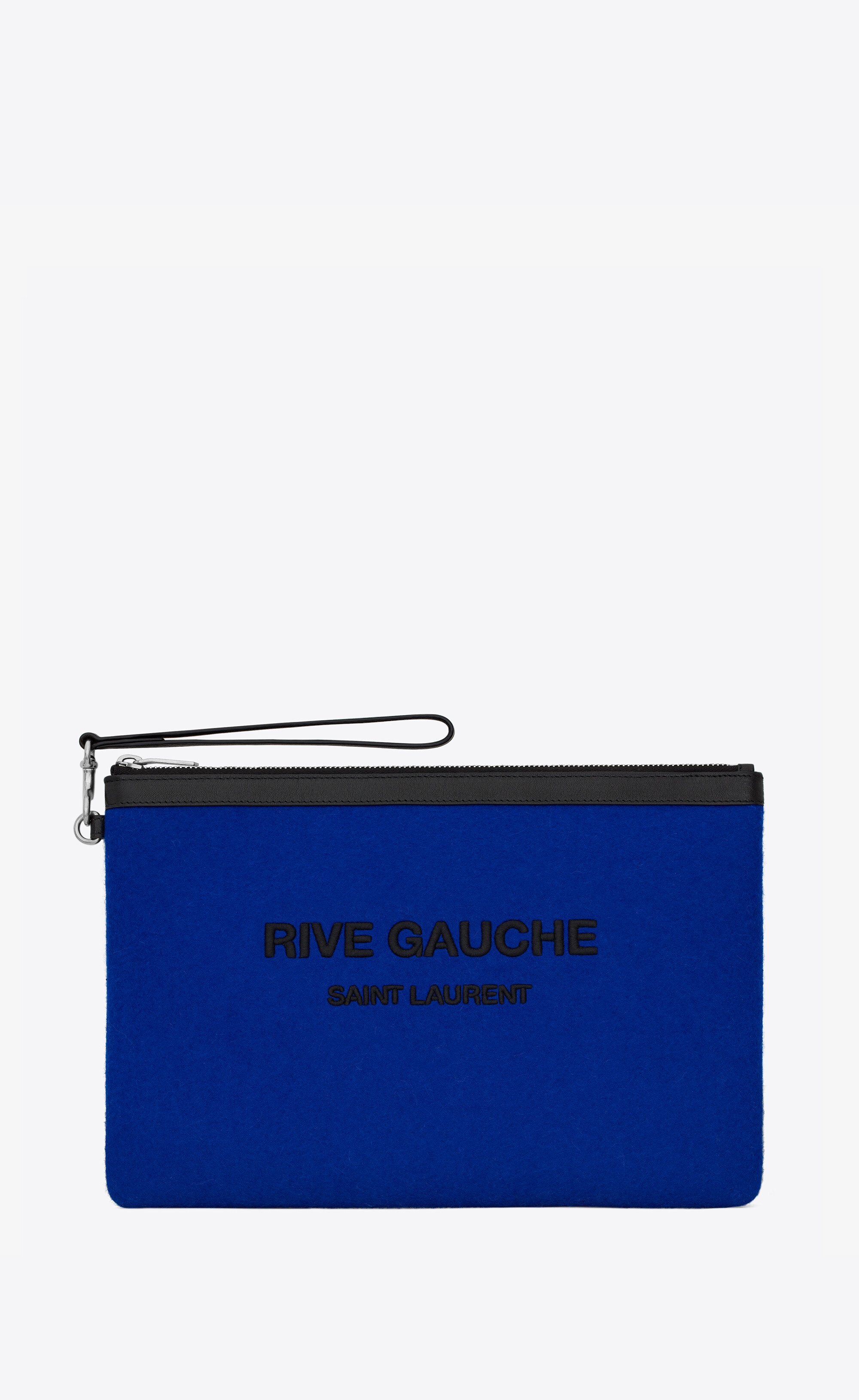 rive gauche zippered pouch in felt and smooth leather - 1