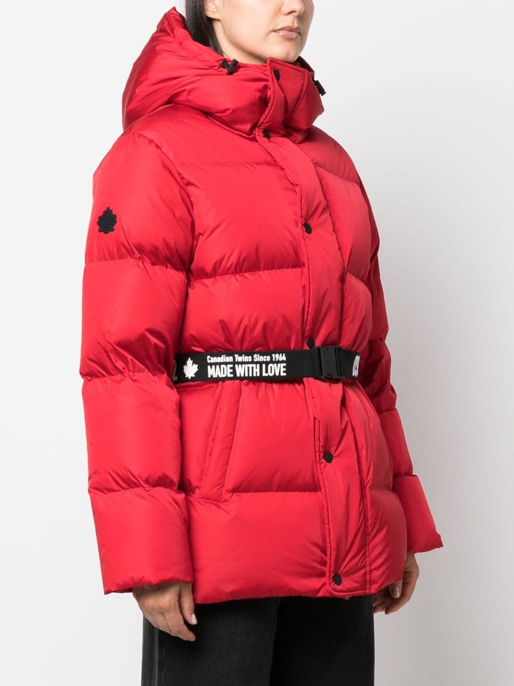 hooded belted puffer jacket - 3