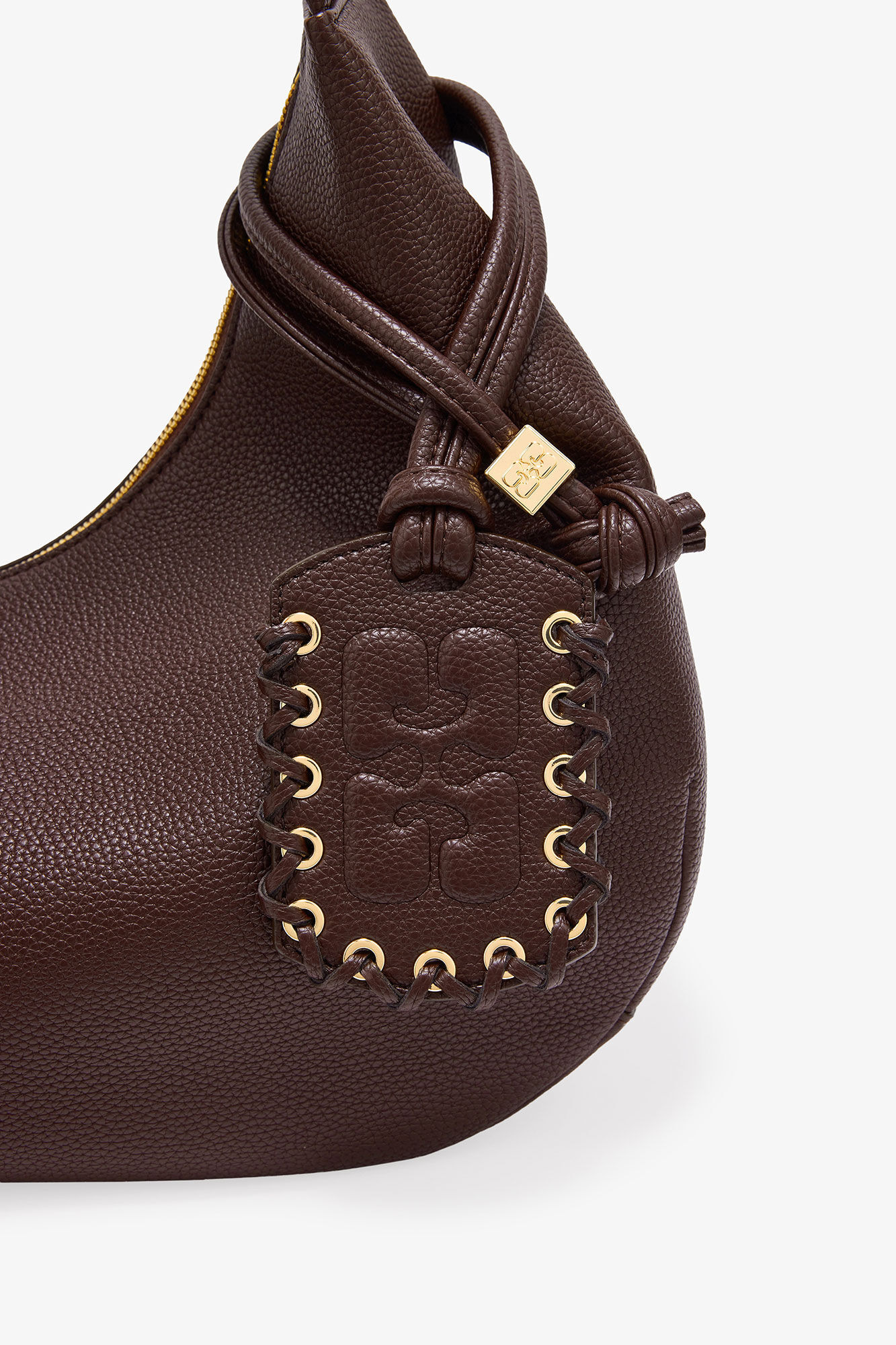 BROWN GRAINED MEDIUM HOBO BAG - 3