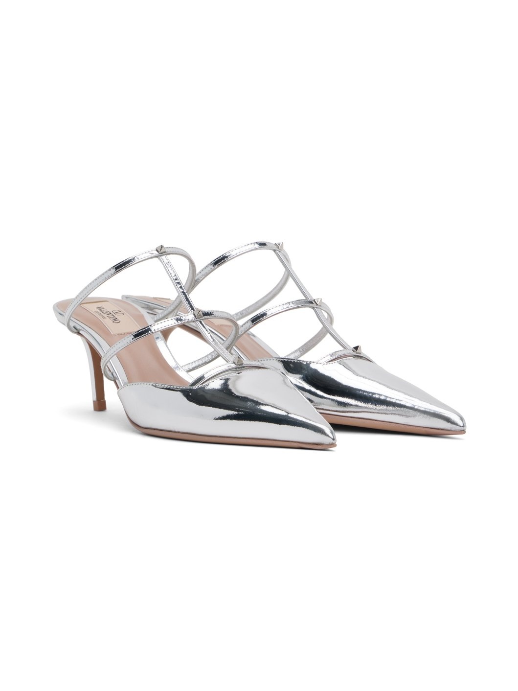 Silver Rockstud Wispy Calfskin 60mm Mules - 4