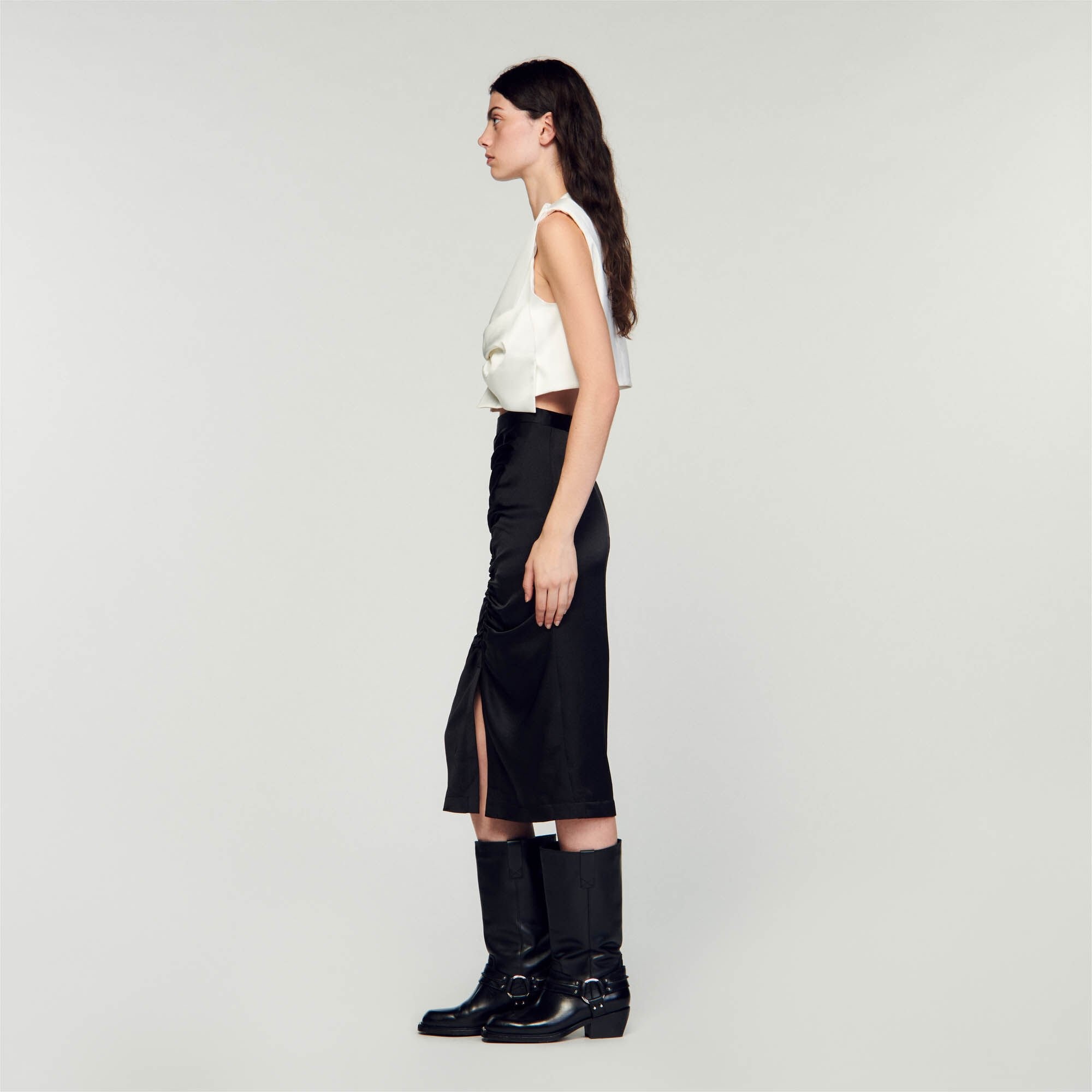 SATIN-EFFECT MIDI SKIRT - 7