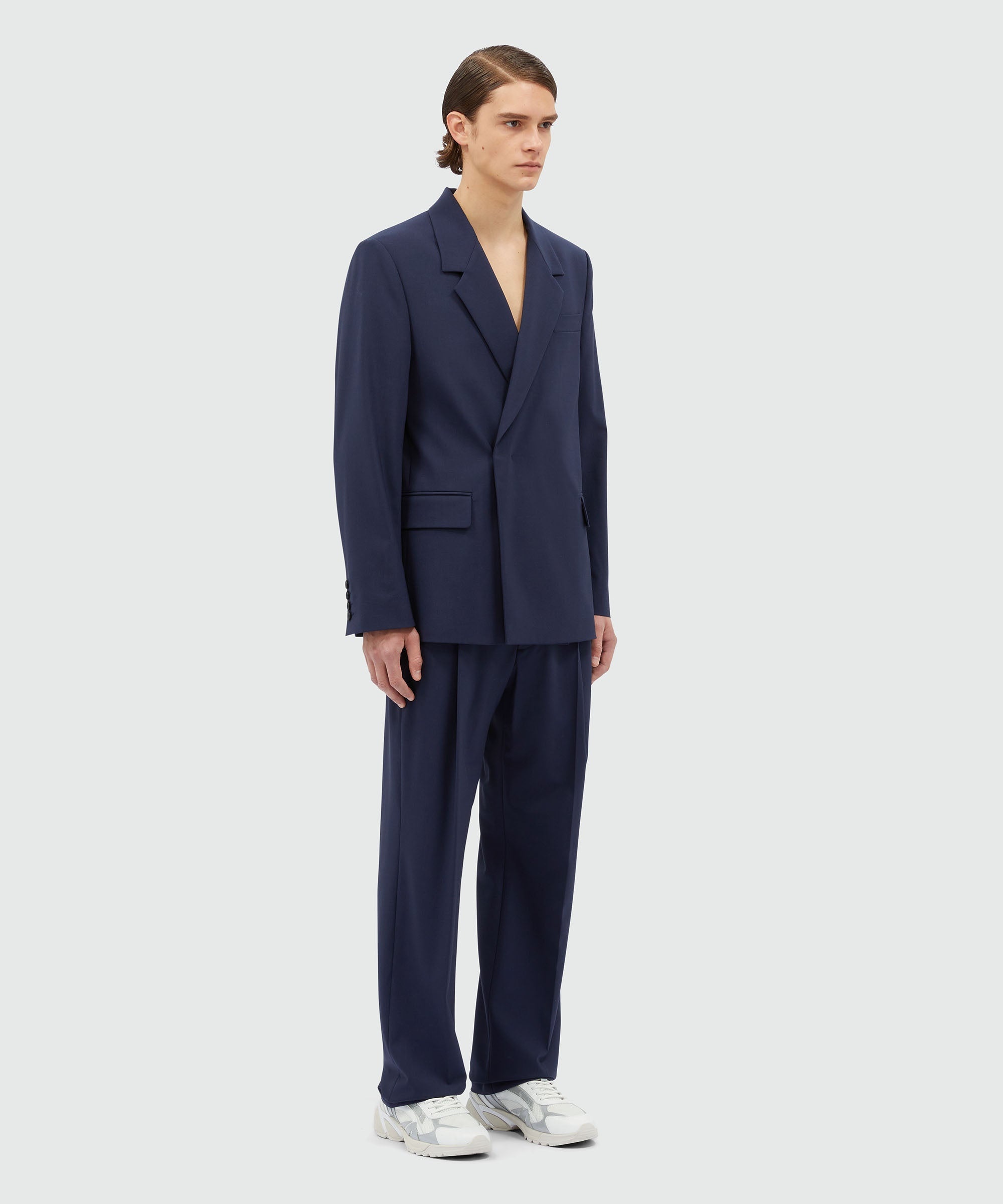 Double-breasted jacket in blue virgin wool - 4