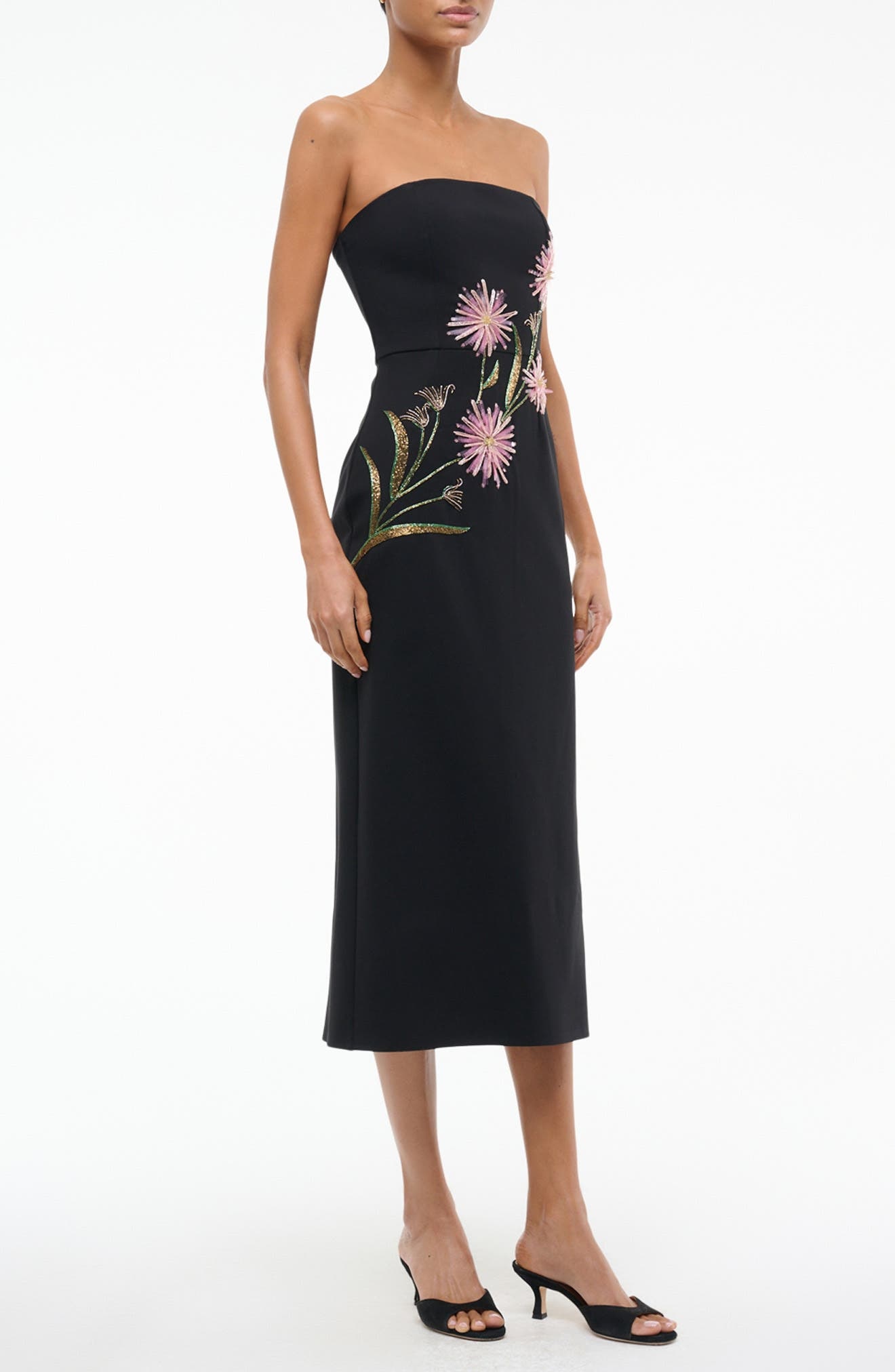 STAUD Brooke Floral Beaded Strapless Cocktail Dress in Dahlia Daydream Black at Nordstrom - 3
