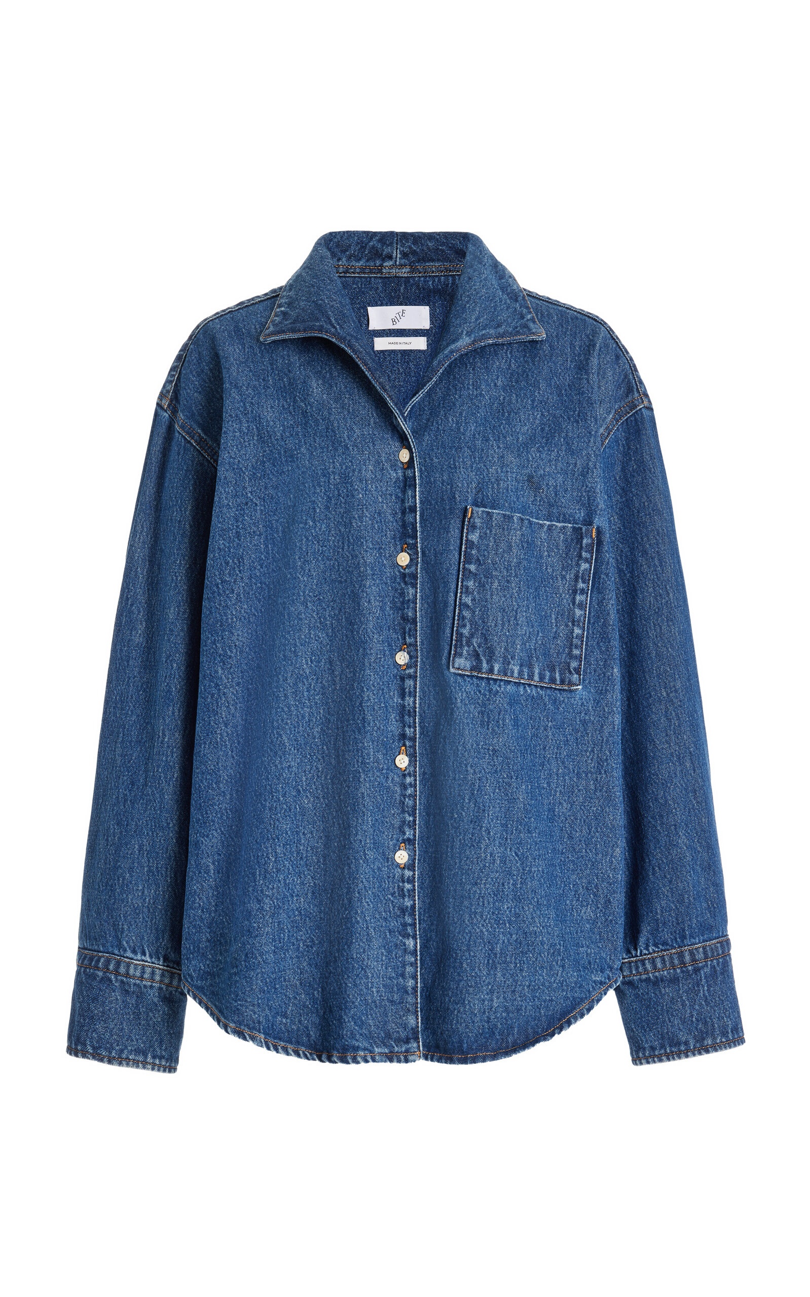 Denim-Trimmed Cotton Shirt blue - 2