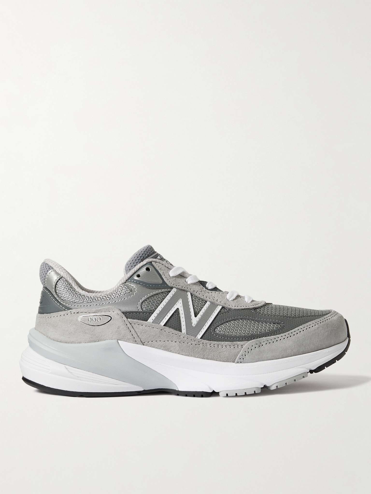 990 V6 Leather-Trimmed Suede and Mesh Sneakers - 1