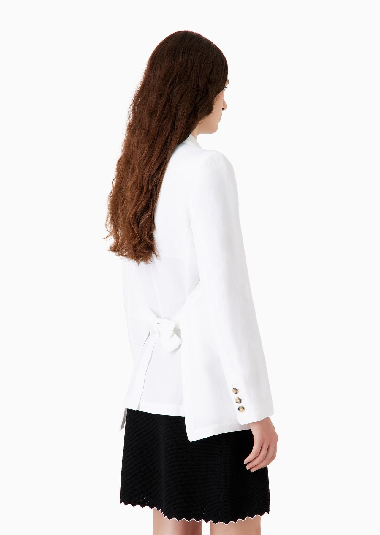 Linen-blend shantung blazer with ribbon ties - 3