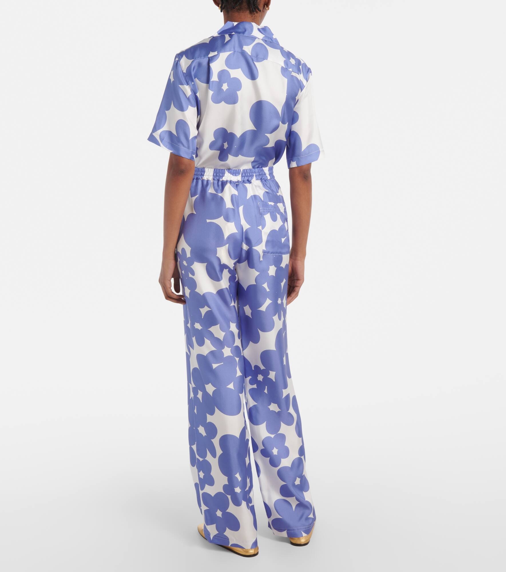Floral silk wide-leg pants - 3