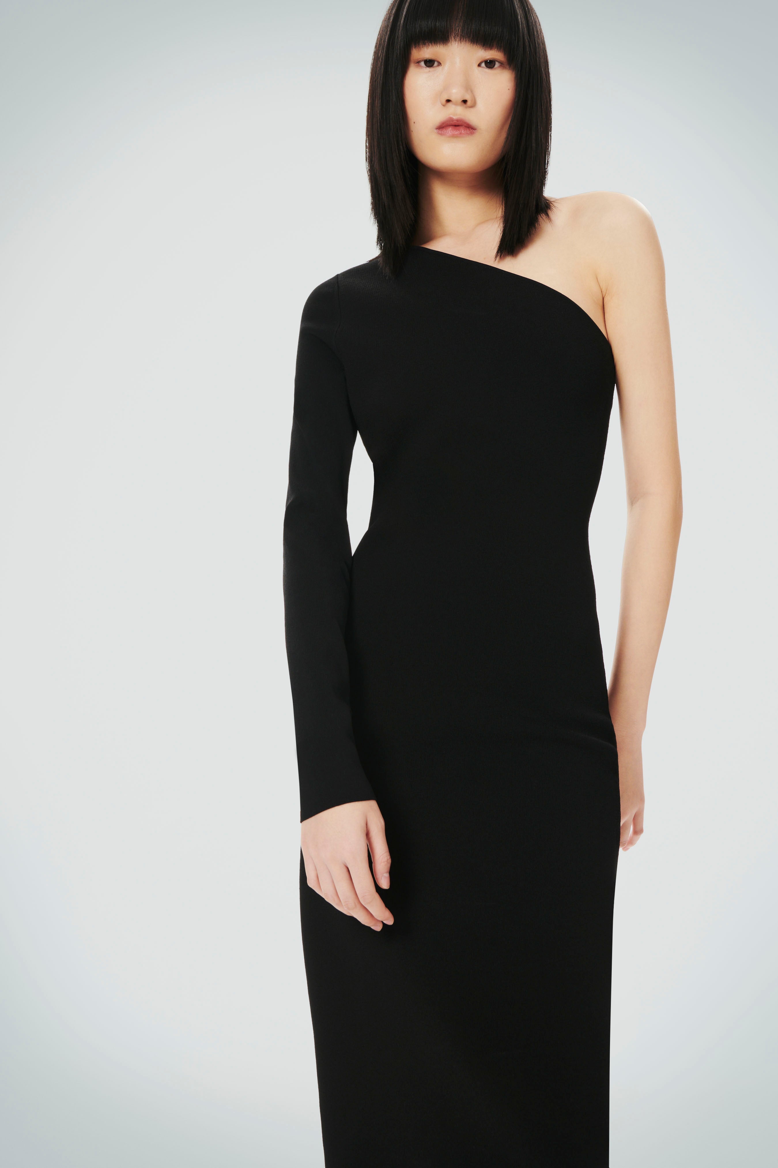 Victoria Beckham VB Body One Shoulder Midi Dress in Black