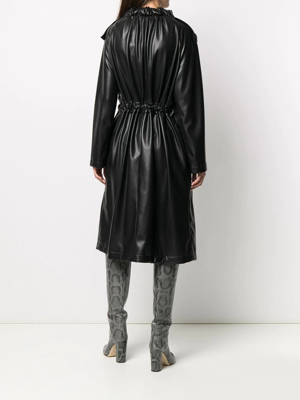 gathered faux leather coat - 4