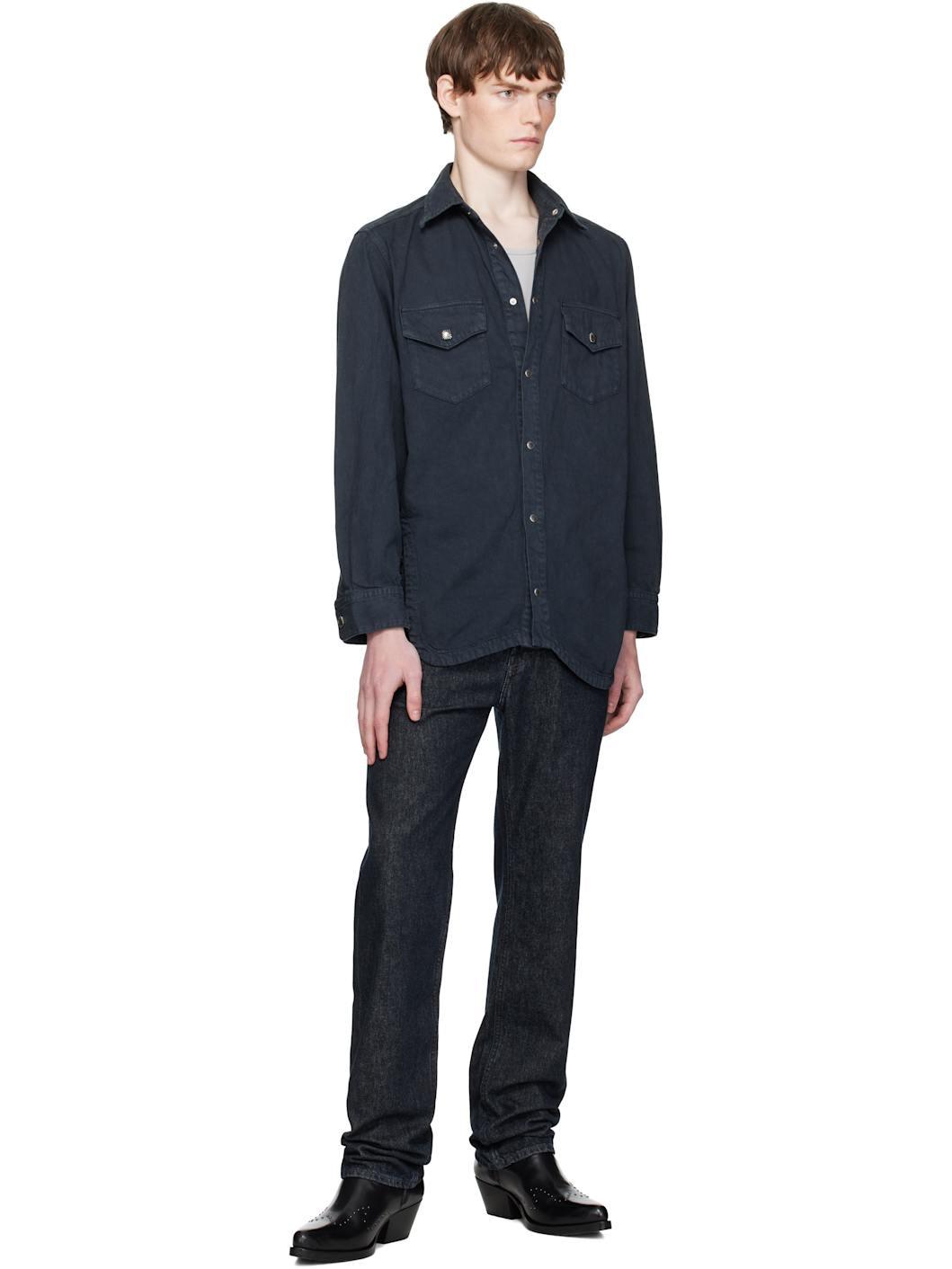 Black Asymmetrical Hem Denim Shirt - 4