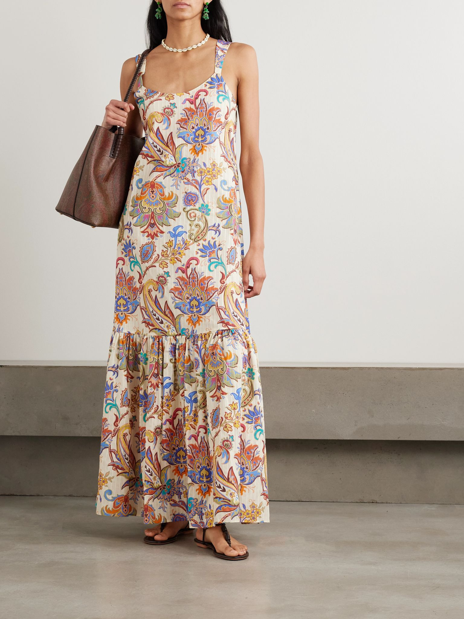 Tiered paisley-print cotton maxi dress Cream - 2