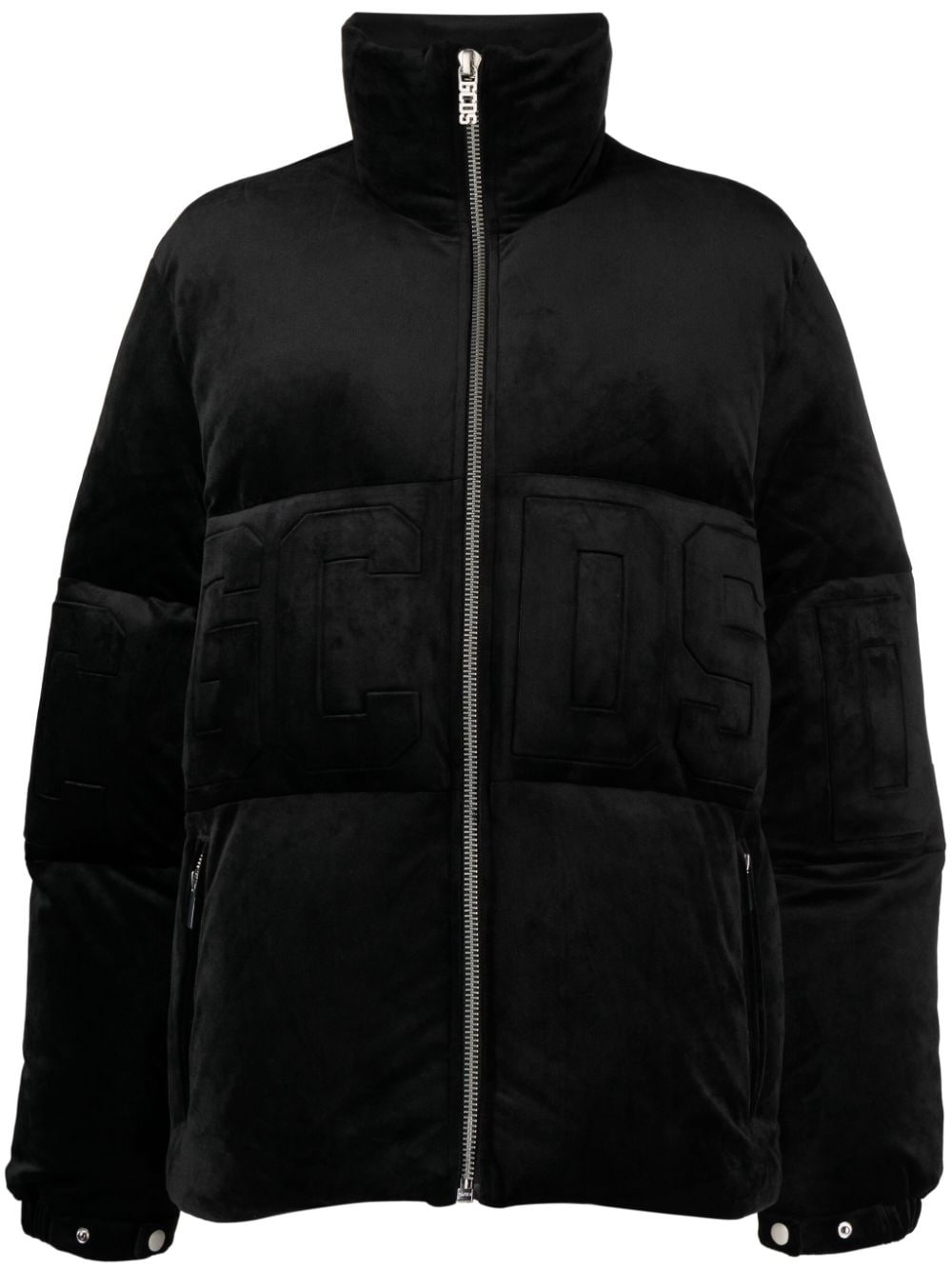 logo-embossed velvet padded jacket - 1