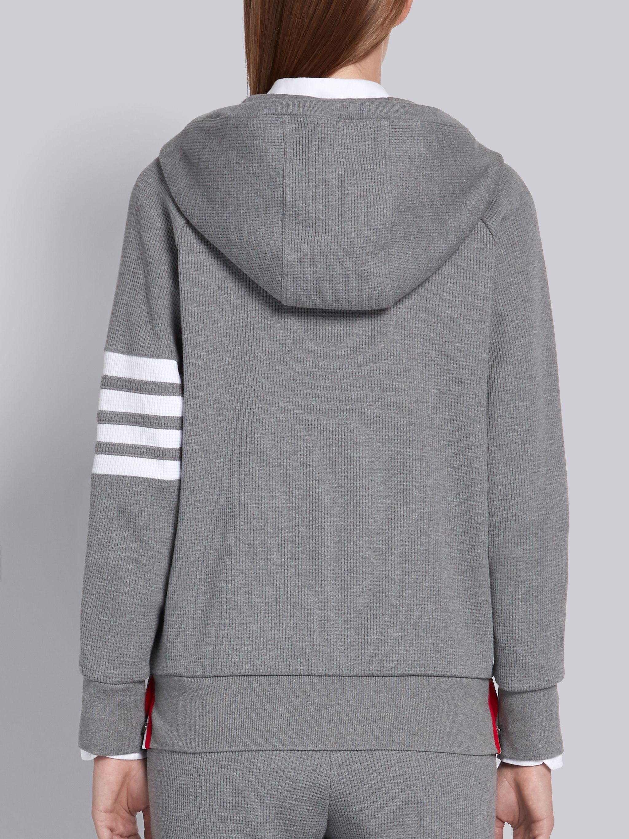 Medium Grey Waffle Zip-Up 4-Bar Hoodie - 3