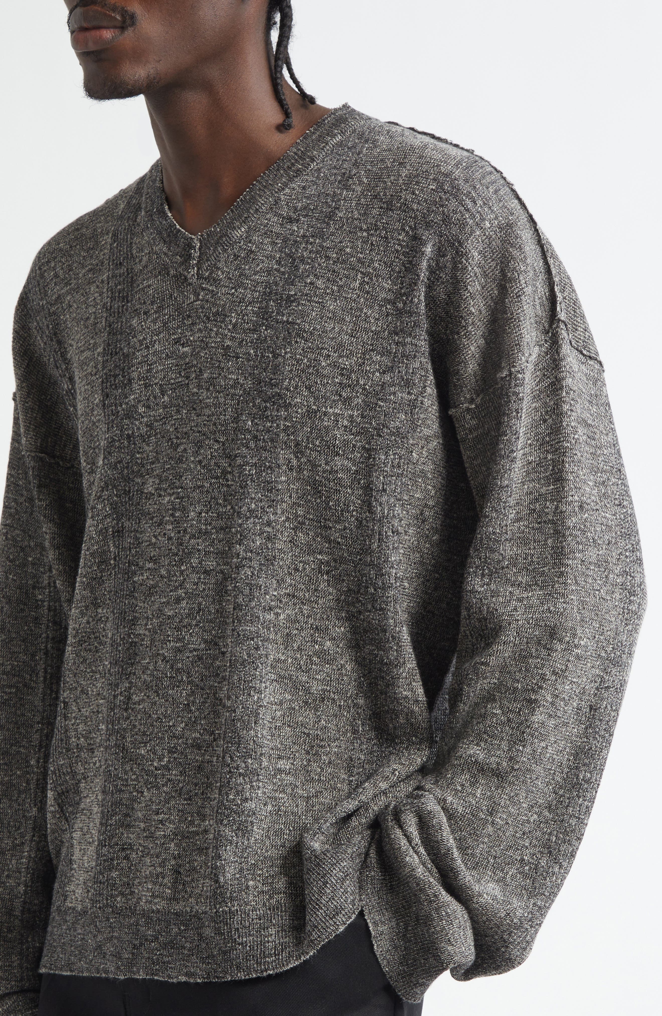 Maison Margiela Linen & Cotton Blend V-Neck Sweater in Black at Nordstrom - 4
