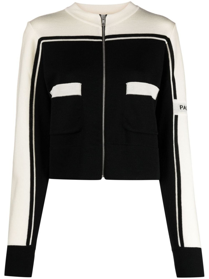 logo-intarsia wool zip cardigan 1
