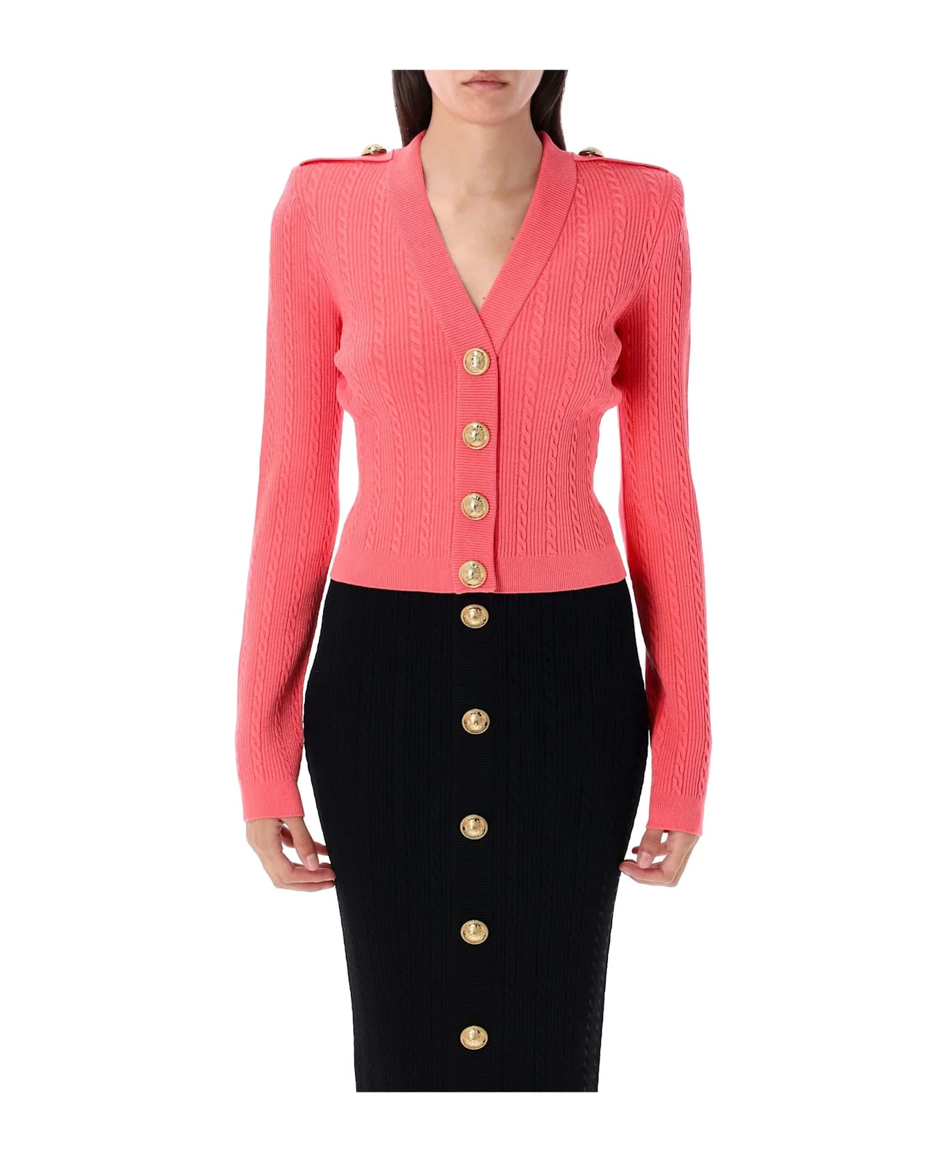 Long Sleeves Ribbed And Cable-knit Cardigan - 1