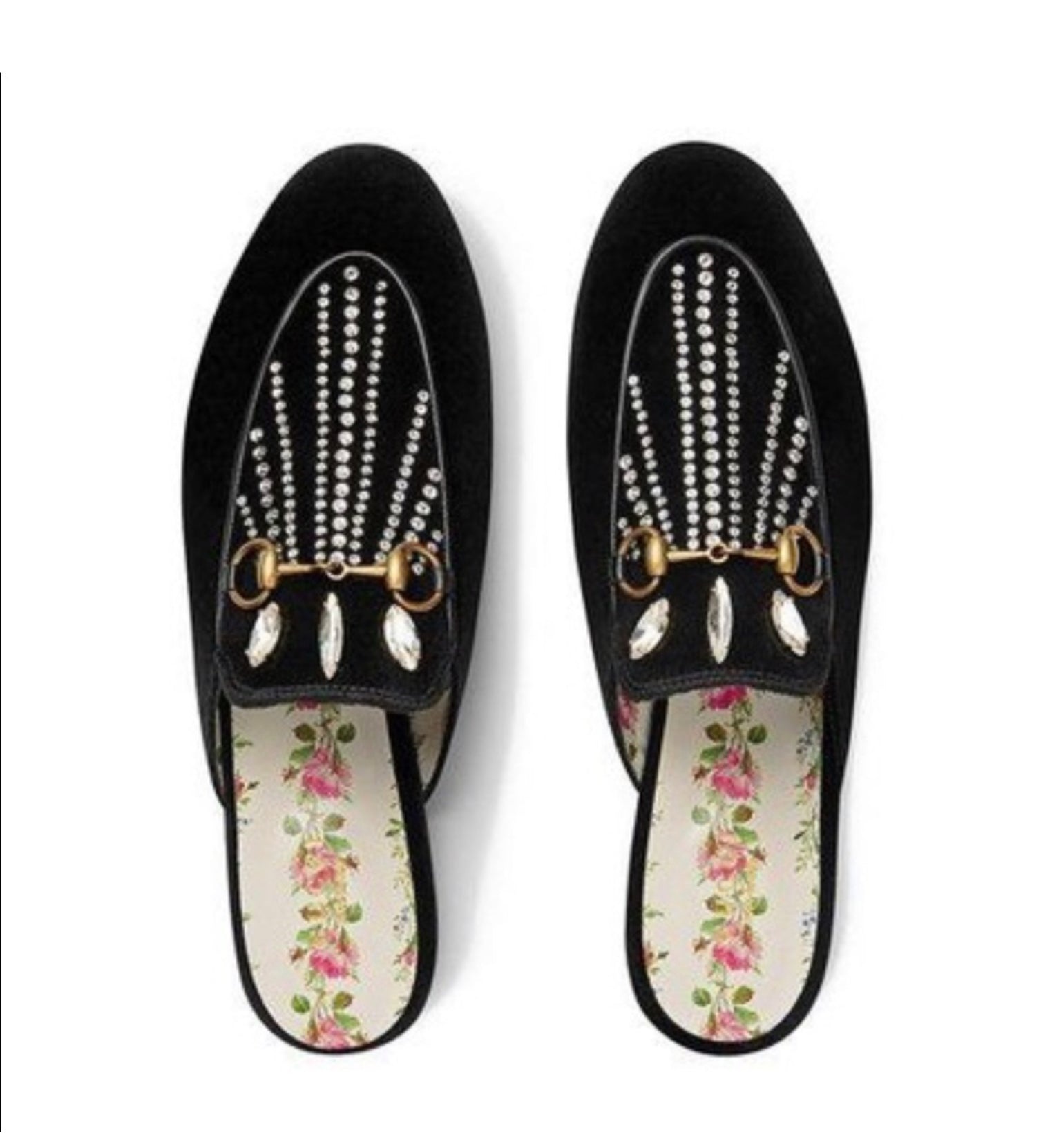 Gucci Horsebit Princetown Crystal Embellished Velvet Slippers - 2