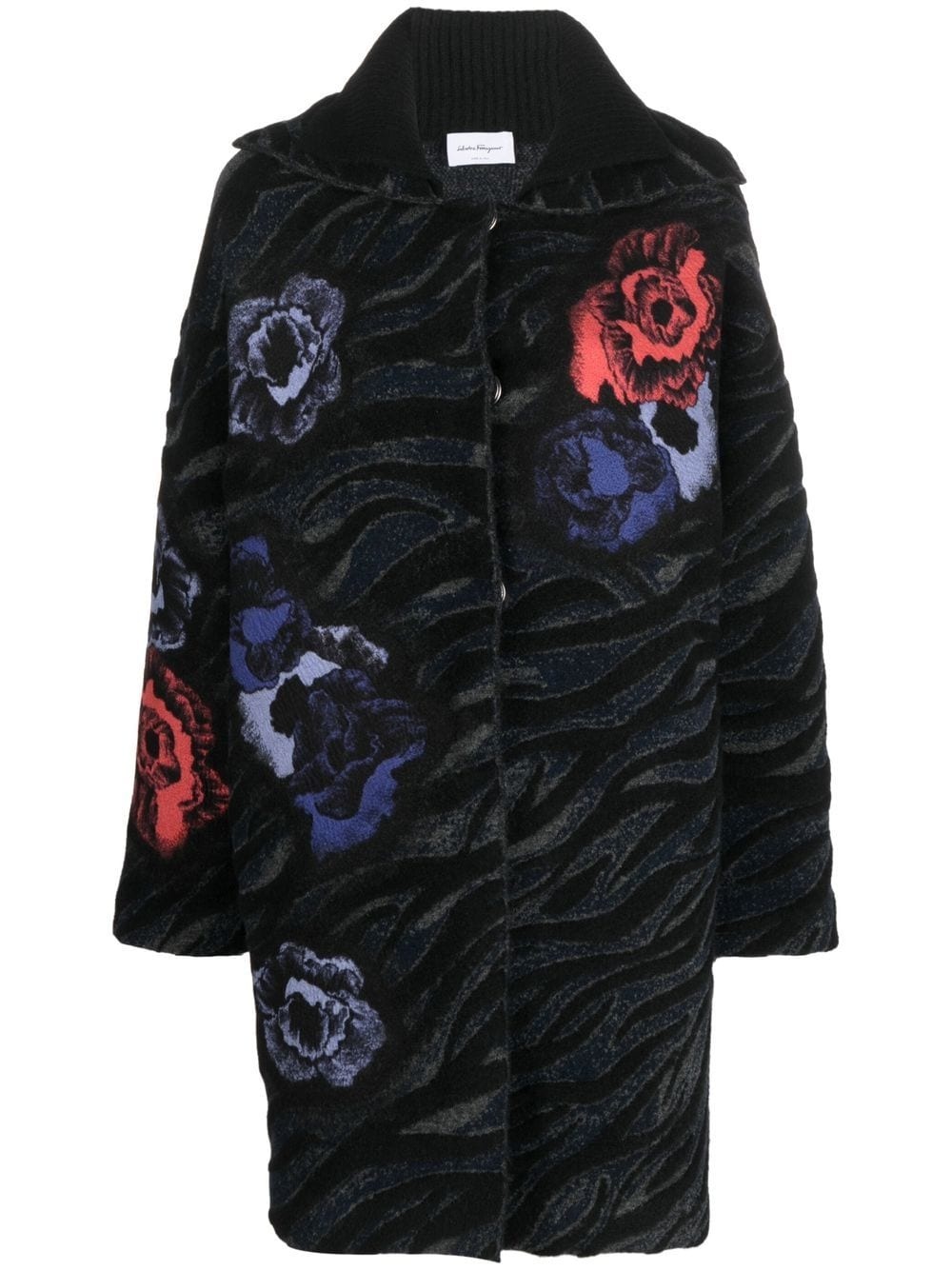 floral-embroidered knitted cardigan-coat - 1