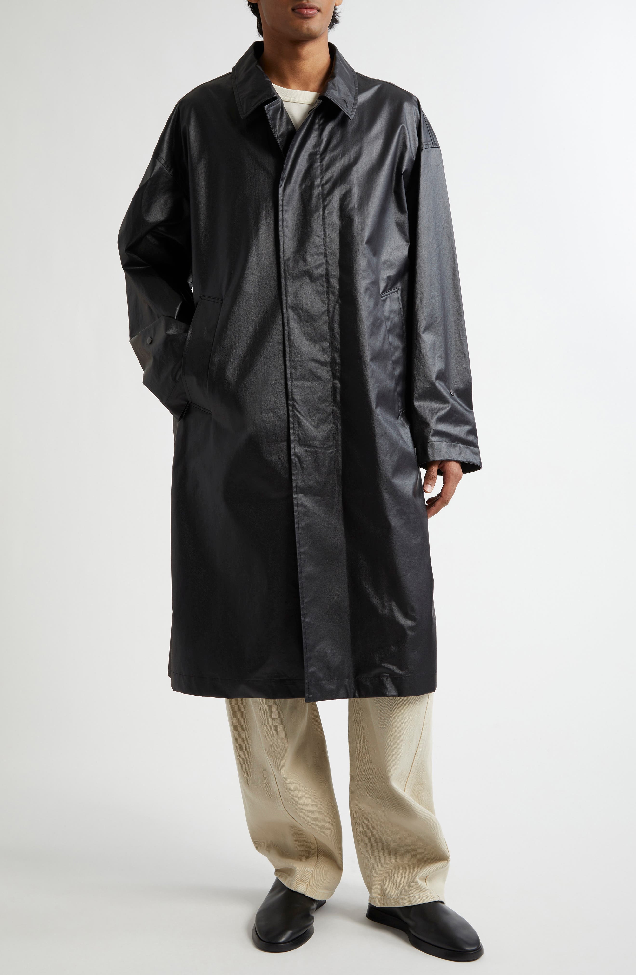 Lemaire Boxy Coated Water Repellent Rain Coat in Ash Black at Nordstrom - 2