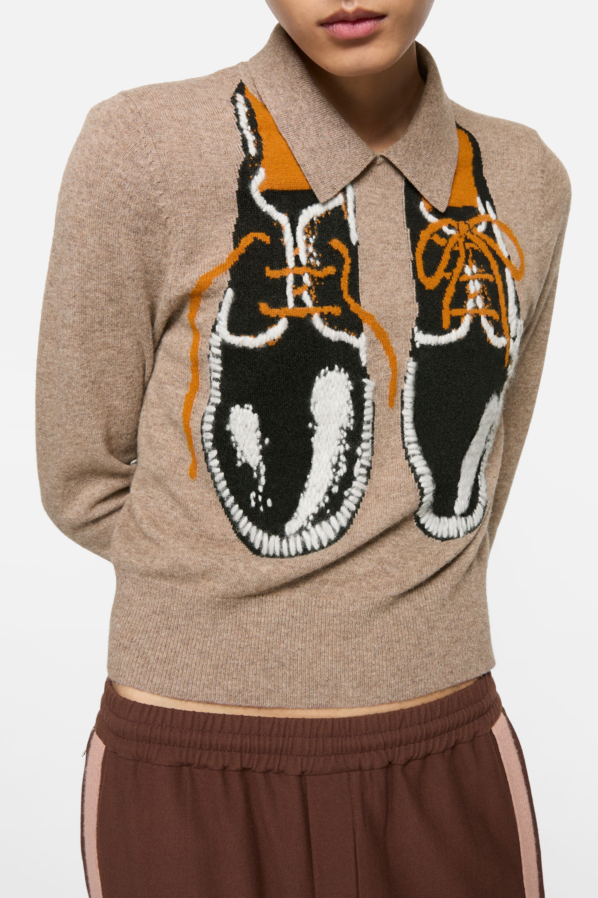Yak wool polo sweater - Greige melange - 4