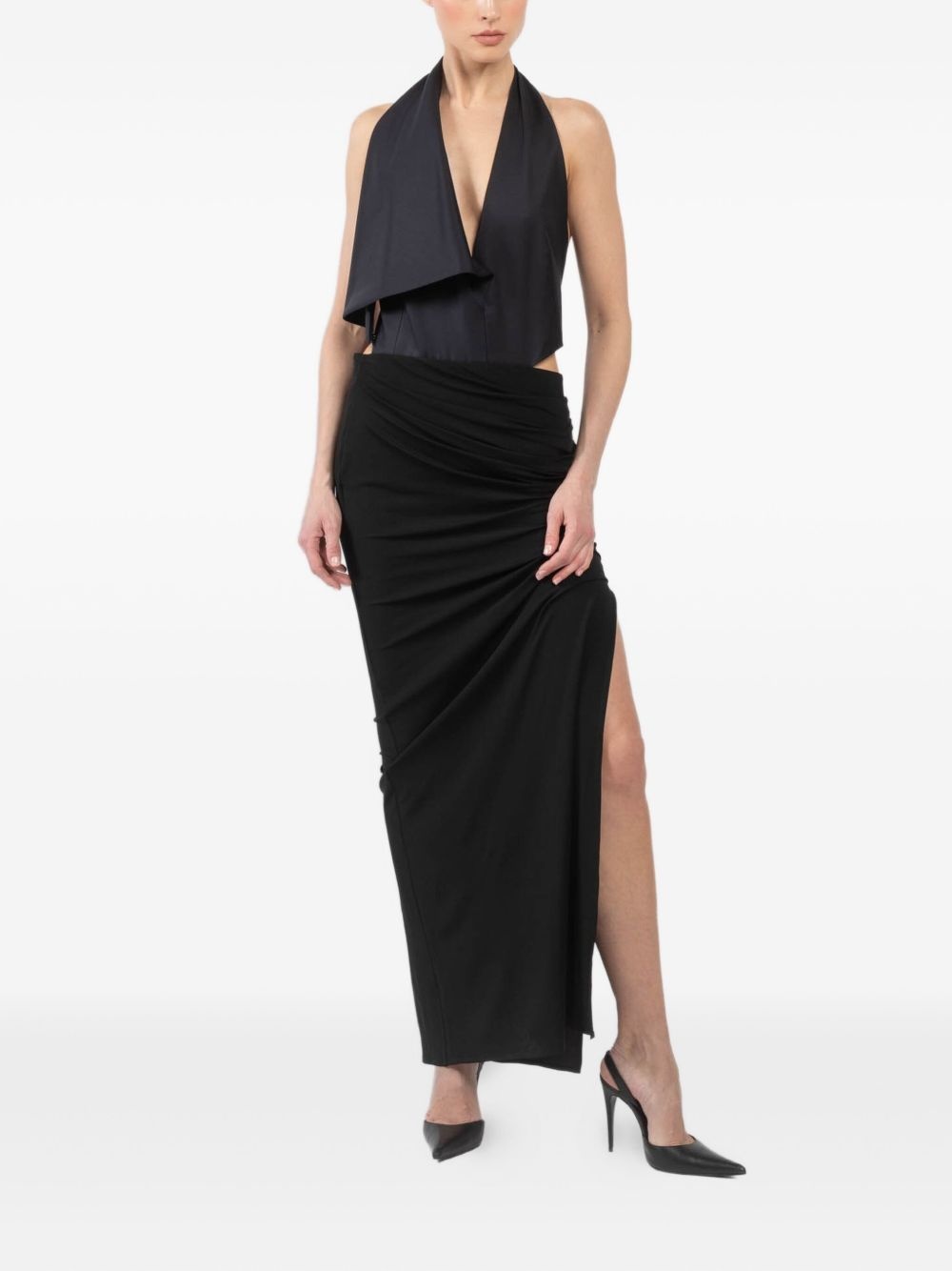 draped halterneck evening dress - 3